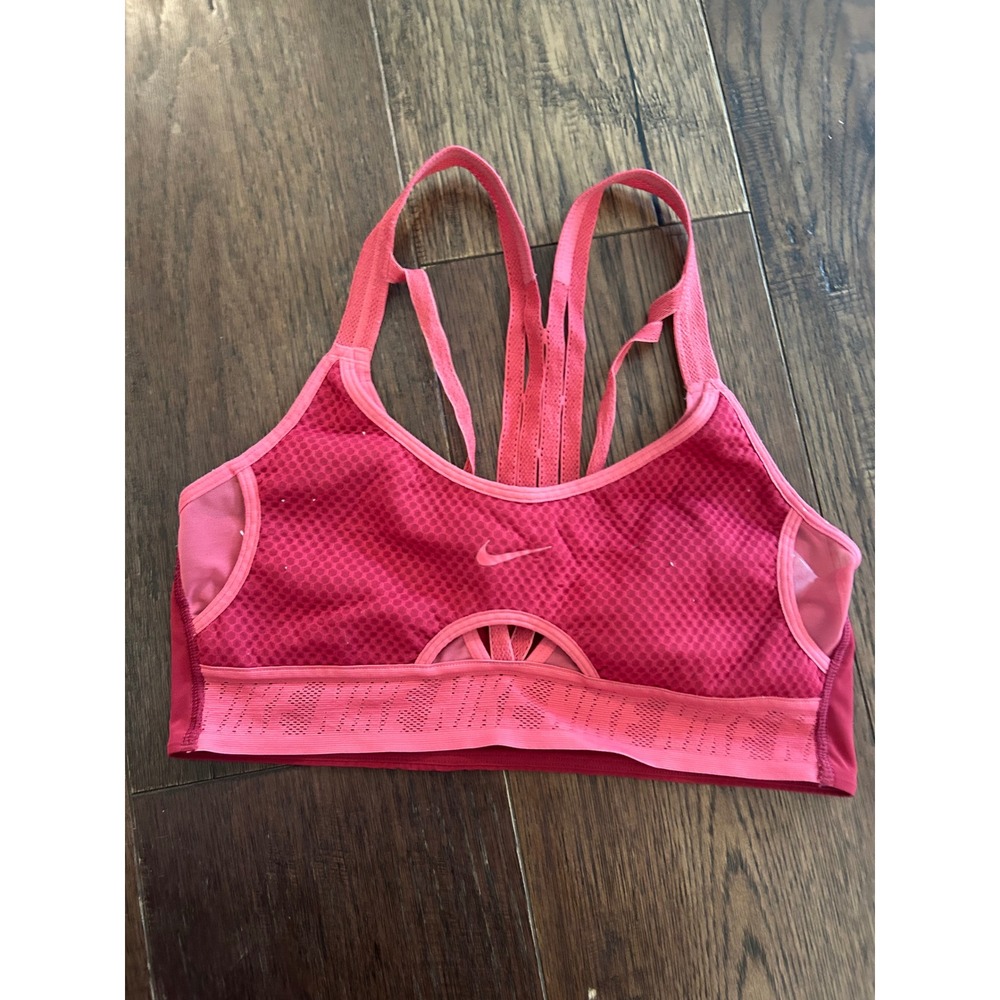 Nike Indy Strappy Back Sports Bra Pink Red Honeycomb Mesh Dri-FIT Women Medium